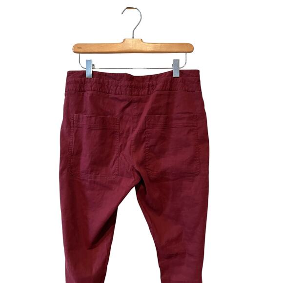 Theory Linen Blend Casual Lightweight Low Rise Pants Burgundy - Picture 3 of 7
